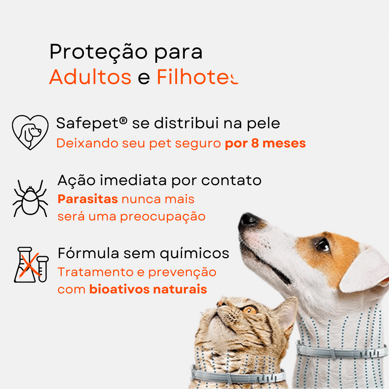 Colar SafePet - Anti Pulgas e Carrapatos [8 Meses de Proteção]