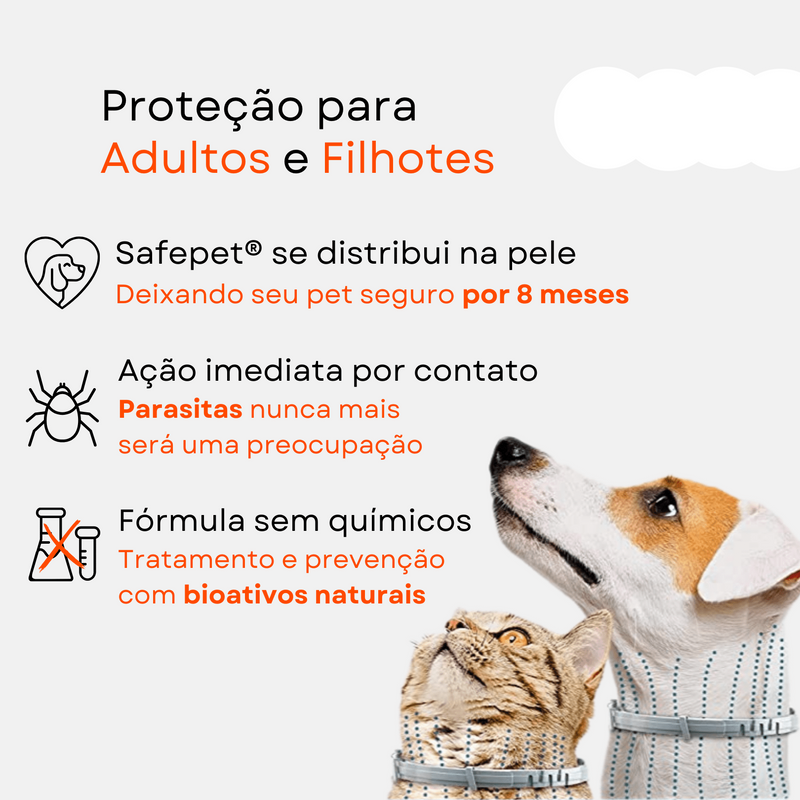 Colar SafePet - Anti Pulgas e Carrapatos [8 Meses de Proteção]