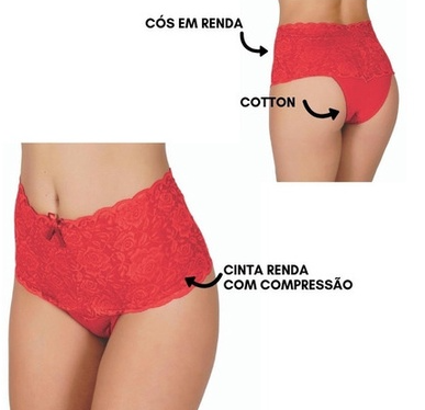 Kit Calcinha Cinta Modeladora Rendada - 5 unidades  - Cores Sortidas  ( exceto Branco ) - (ÚLTIMAS UNIDADES COM FRETE GRÁTIS)